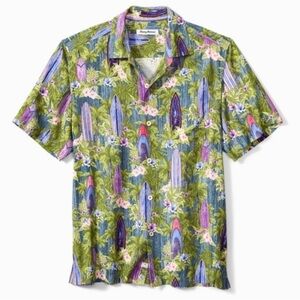 Tommy Bahama Men's Blue and Green Surfboard Floral Shirt